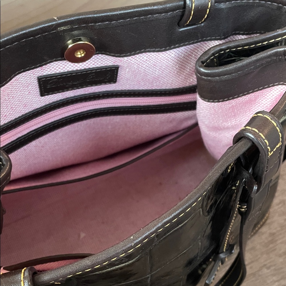 Vintage Dooney & Bourke Croco Embossed Leather Tote - Dark Brown / Black - Picture 7 of 10